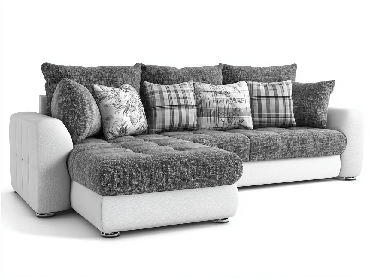 Canapé d'angle - Tissu-Similicuir - 292x172x90 cm - Gris-Blanc - Style contemporain-Casagohut