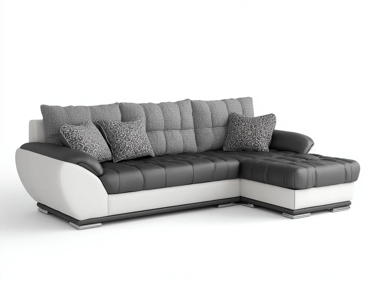 Canapé d'angle - Tissu-Similicuir - 282x176x86 cm - Gris-Blanc-Noir - Style contemporain-Casagohut