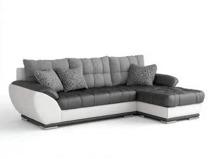 Canapé d'angle - Tissu-Similicuir - 282x176x86 cm - Gris-Blanc-Noir - Style contemporain-Casagohut