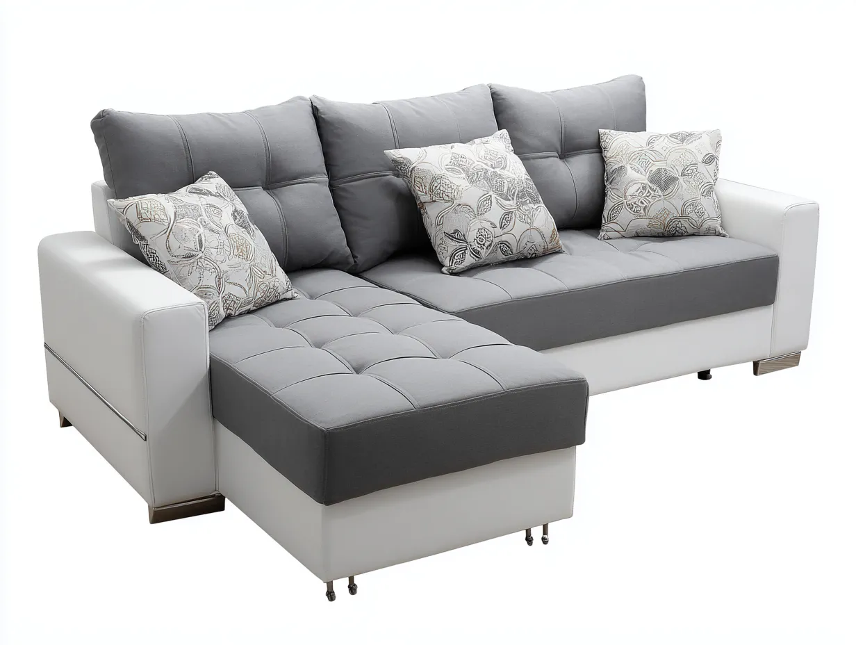 Canapé d'angle - Tissu-Similicuir - 276x168x88 cm - Gris-Blanc - Style contemporain-Casagohut