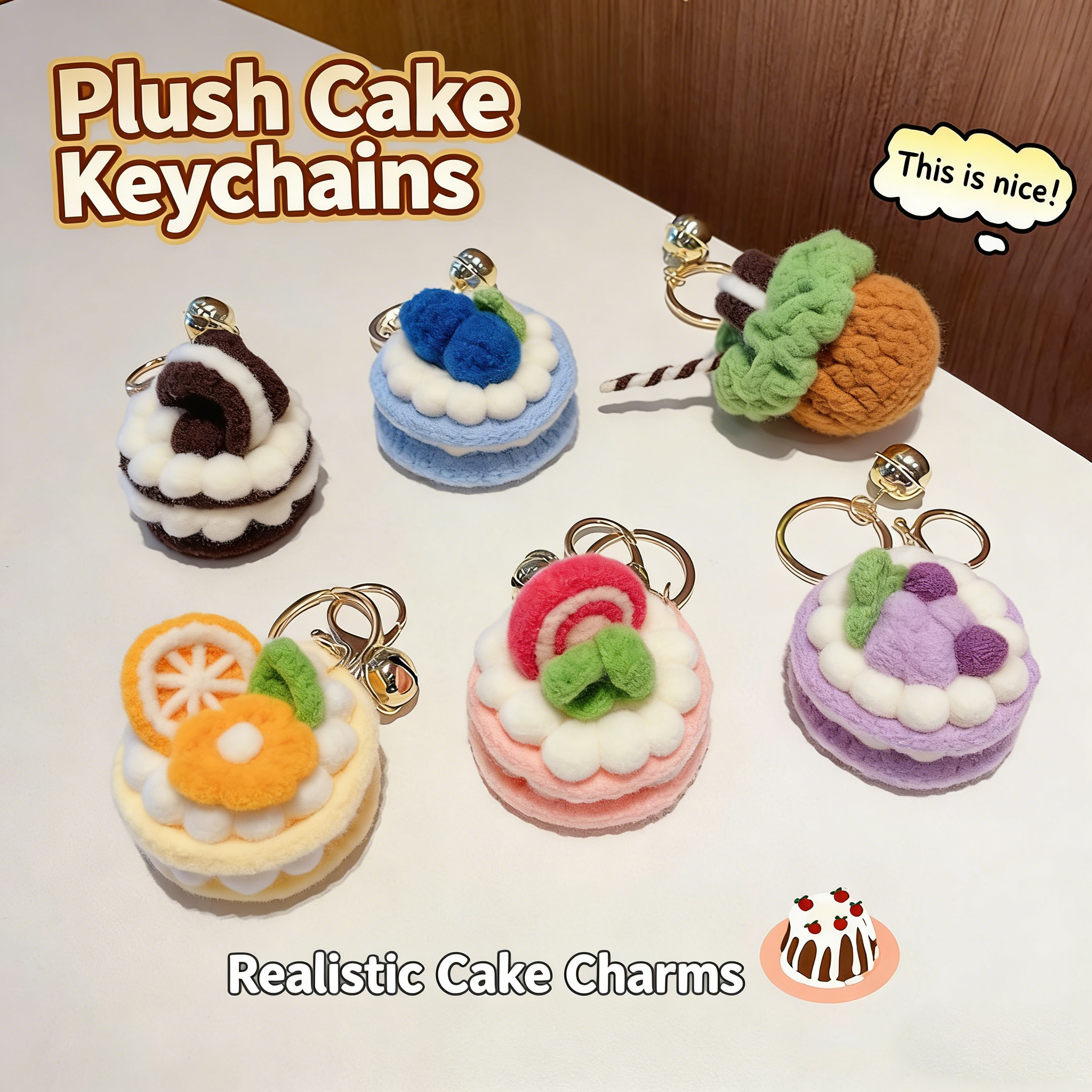 Handmade Crochet Cake Keychain – Plush Dessert Bag Charm
