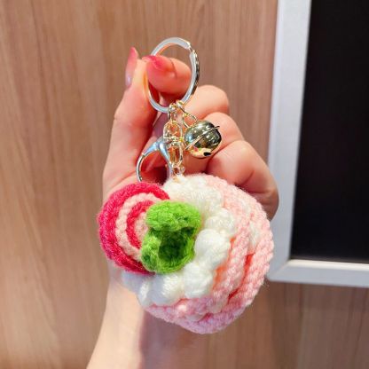 Handmade Crochet Cake Keychain – Plush Dessert Bag Charm