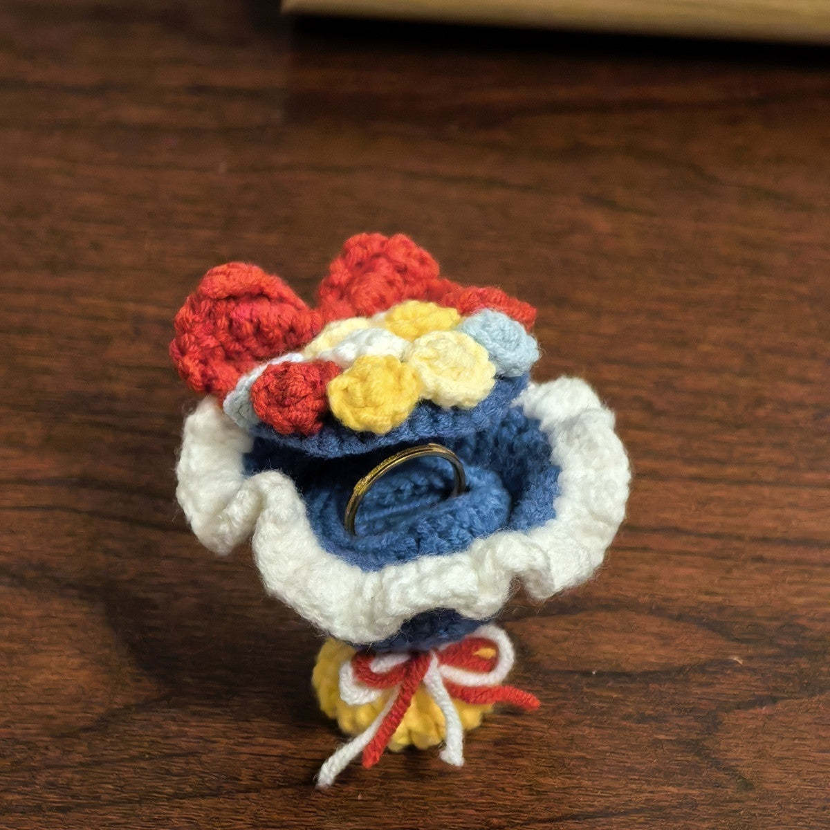 Fairytale Color Crochet Mini Bouquet Ring Box – Handmade Romantic Gift