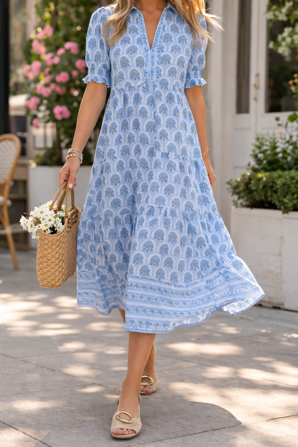 Mary Square Molly Sunshower Flora Blue Dress-2