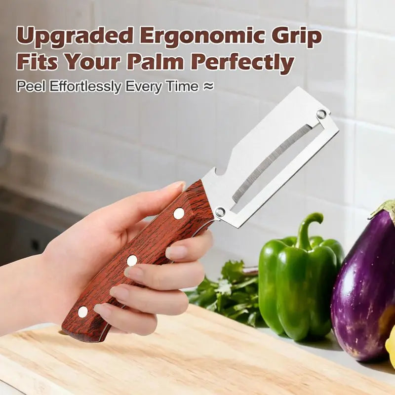2-in-1 Stainless Steel Peeler & Shredder Set with Wooden Handle