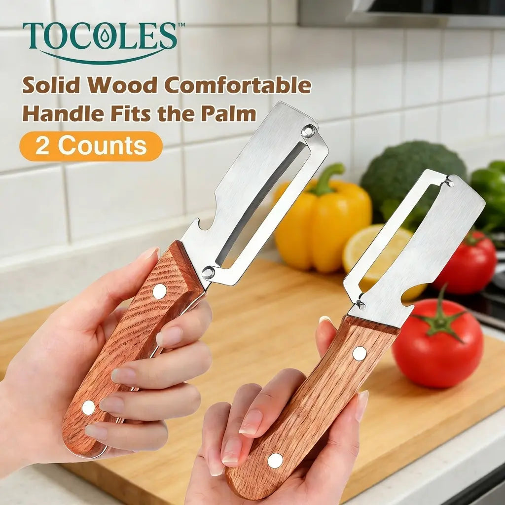 2-in-1 Stainless Steel Peeler & Shredder Set with Wooden Handle