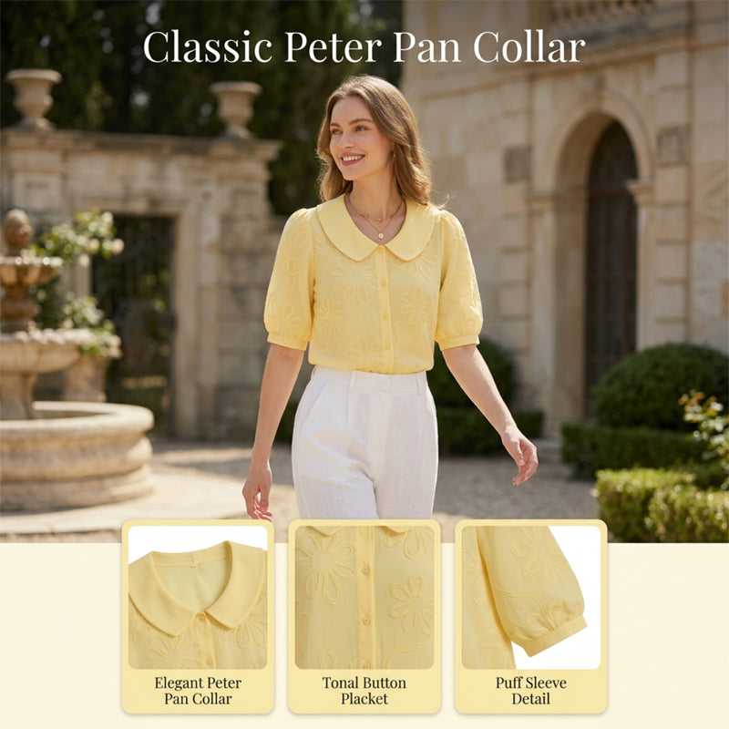Cotton Loose Fit Embroidered Floral Shirt – Vintage Peter Pan Collar