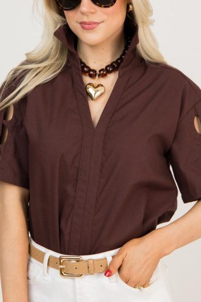 Cut It Out Top, Brown