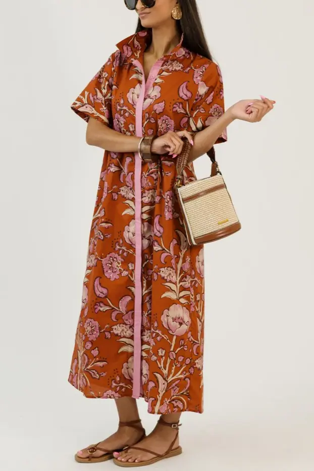 Cotton Floral Maxi, Rust