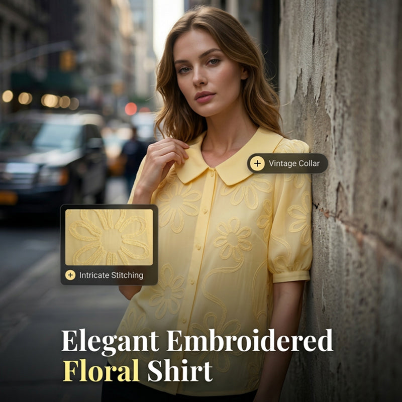 Cotton Loose Fit Embroidered Floral Shirt – Vintage Peter Pan Collar