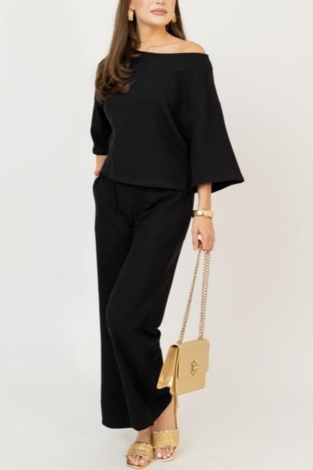 Boatneck Pants Set, Black
