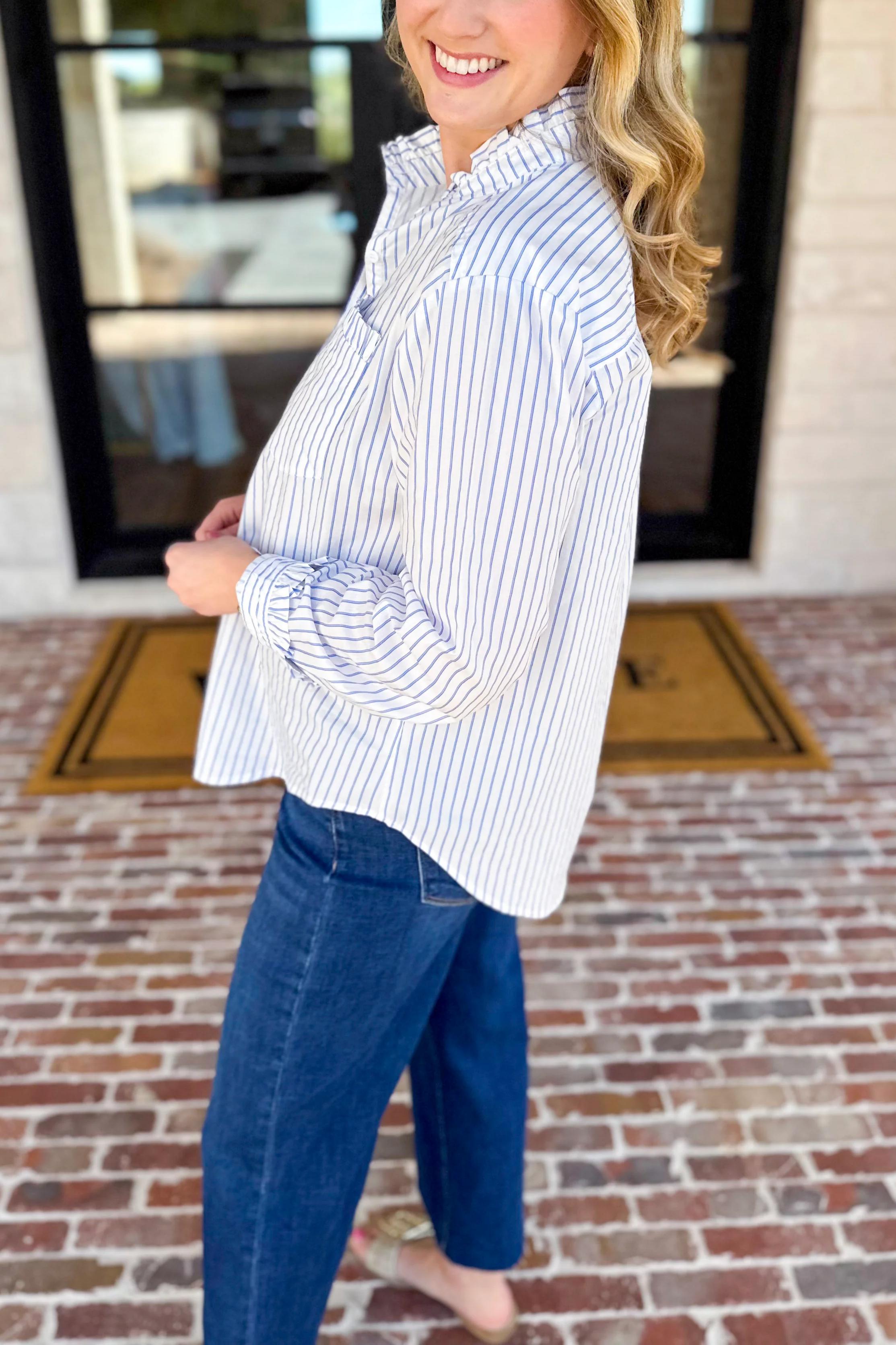 Seas the Day Stripe Button Down Blouse