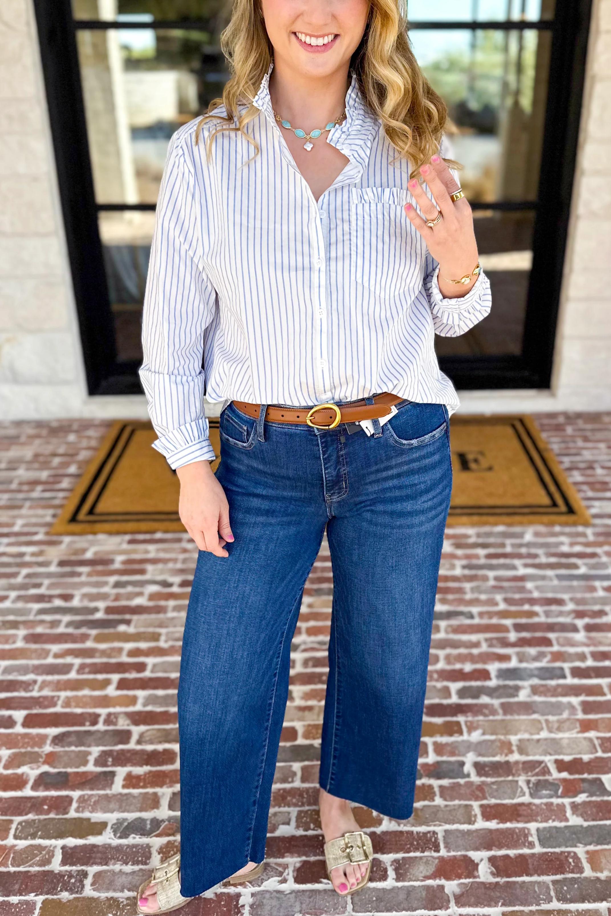 Seas the Day Stripe Button Down Blouse