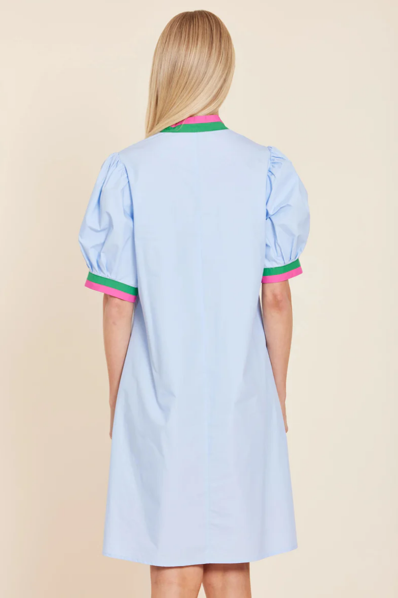 Poplin Stripe V-Neck and Cuff Dress