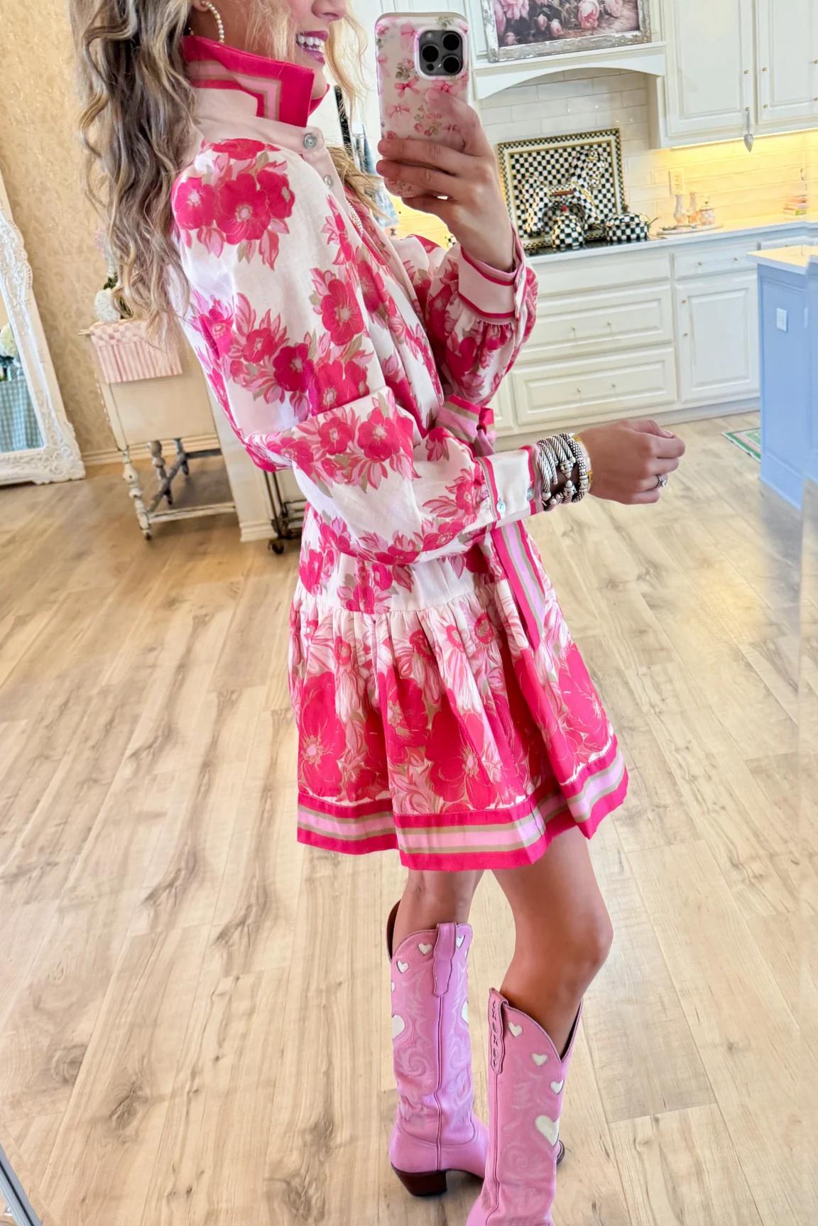 Pink Floral Button Up Mini Dress