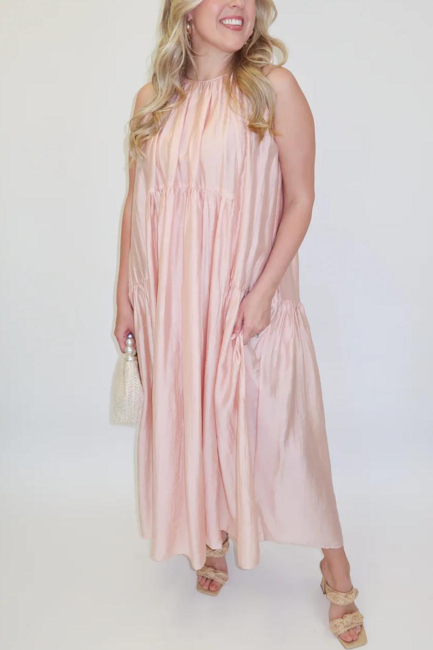 Float Through Light Pink Midi Dress