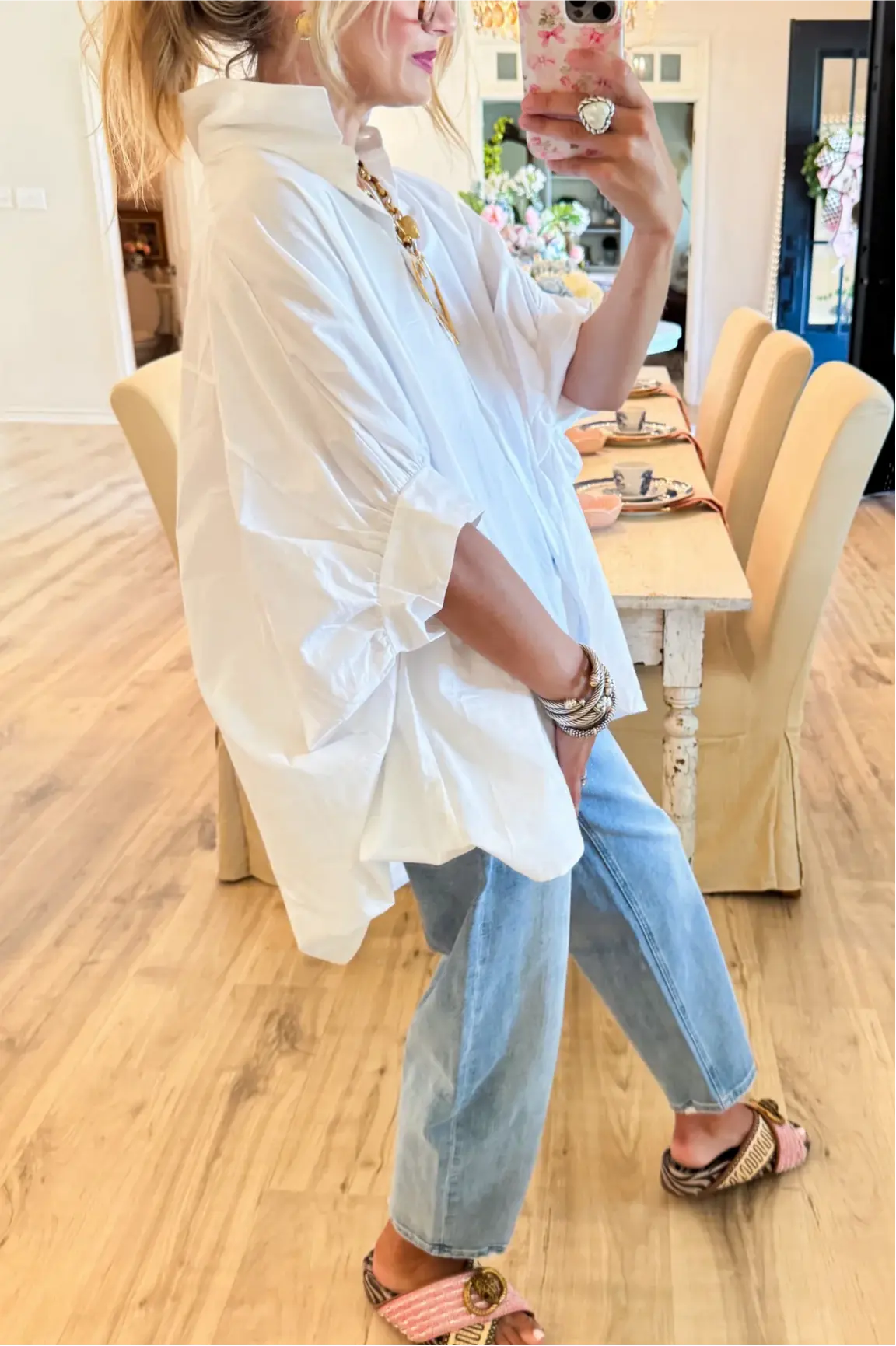 White Button Down Oversize Top