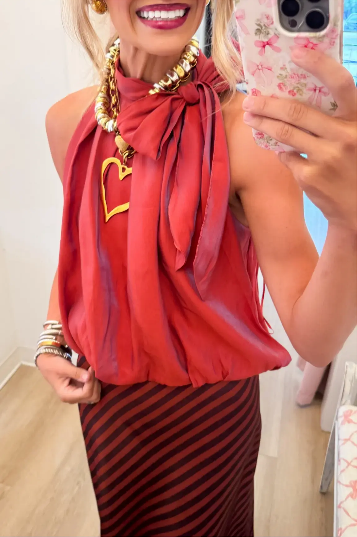 Rust High Neck Bow Bubble Top