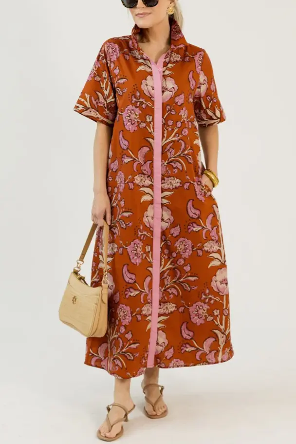 Cotton Floral Maxi, Rust