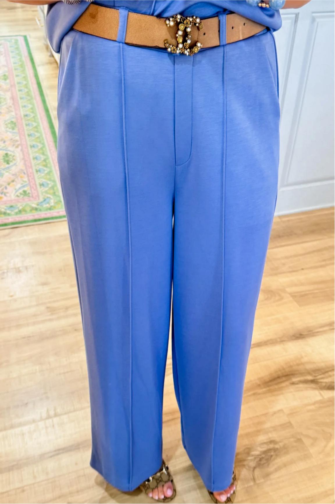 Chambray Sleeveless Mockneck Pant Set