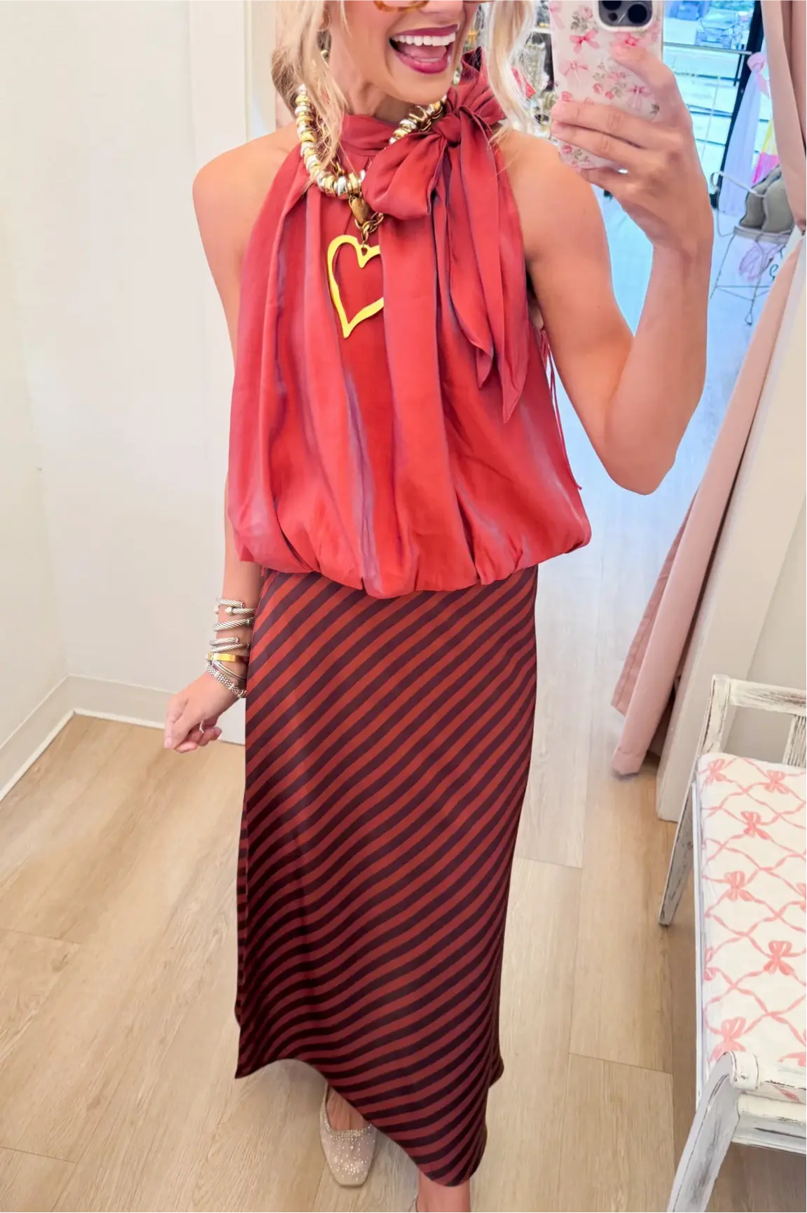 Rust High Neck Bow Bubble Top