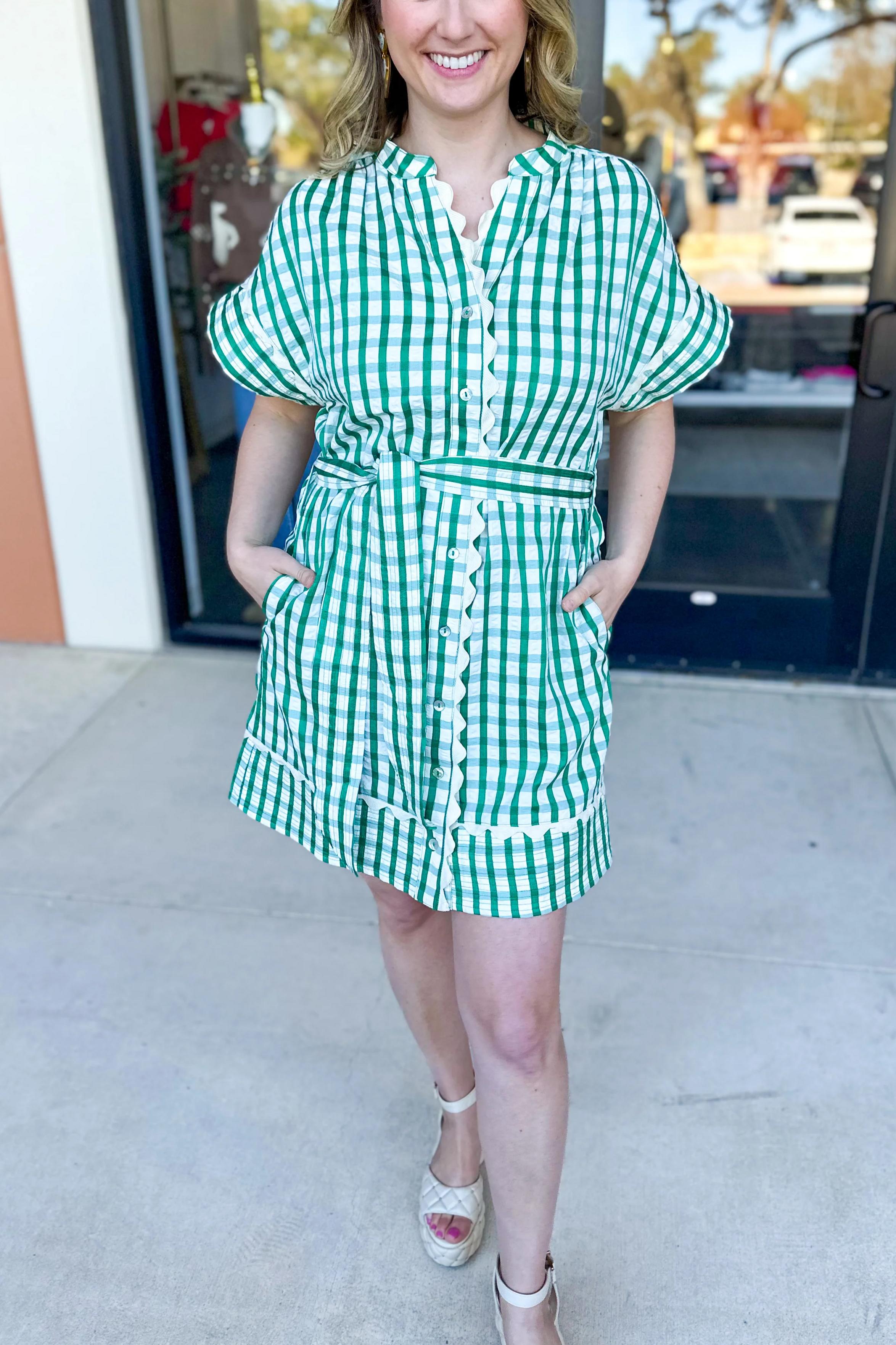 Kelly Green Gingham Mini Dress
