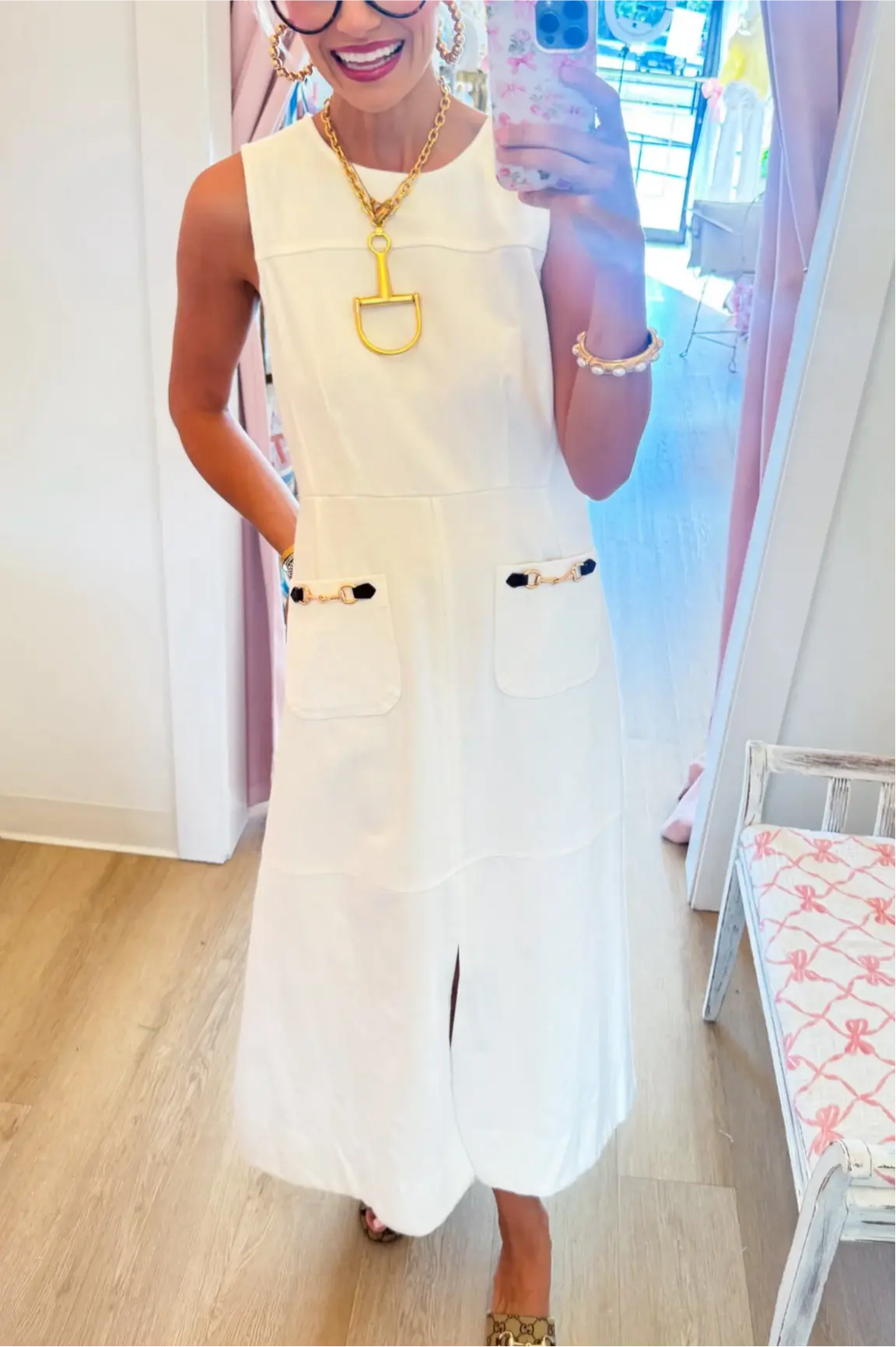 Off White Sleeveless Midi Dress
