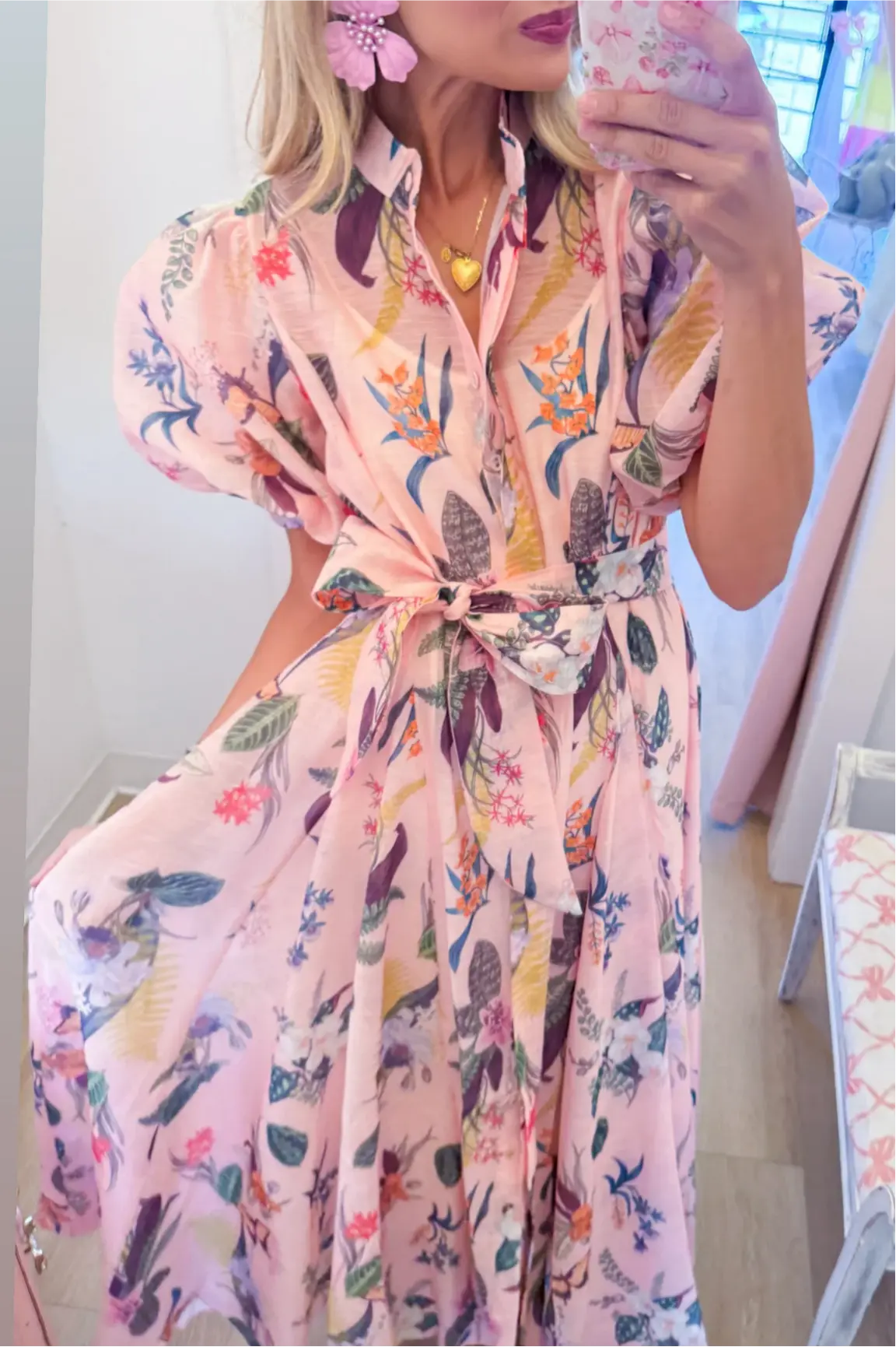Pink Botanical Midi Shirtdress