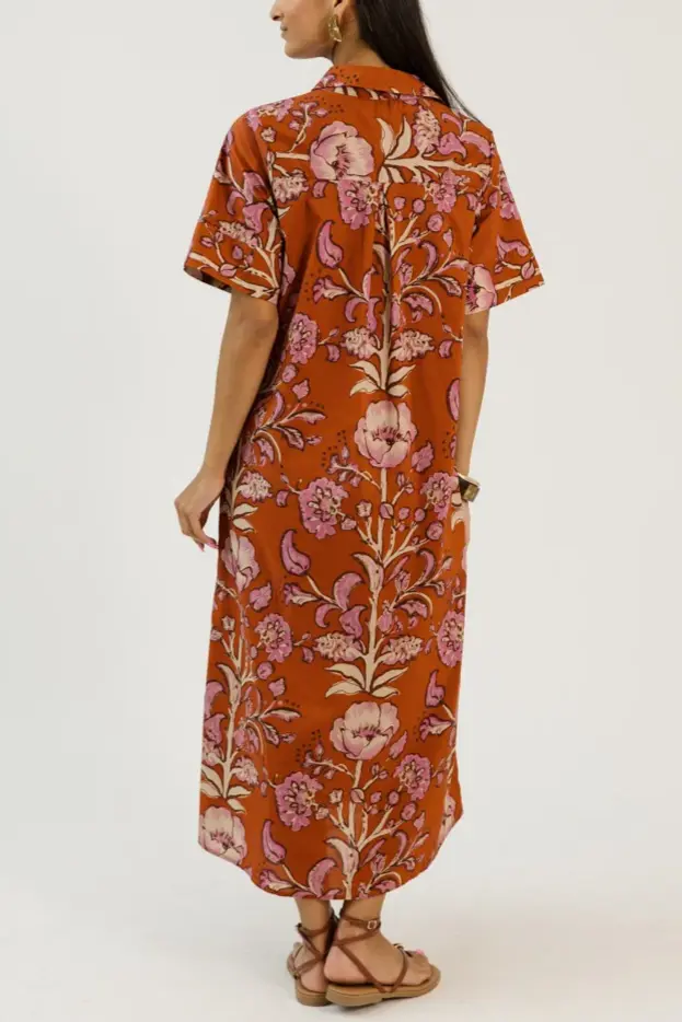 Cotton Floral Maxi, Rust