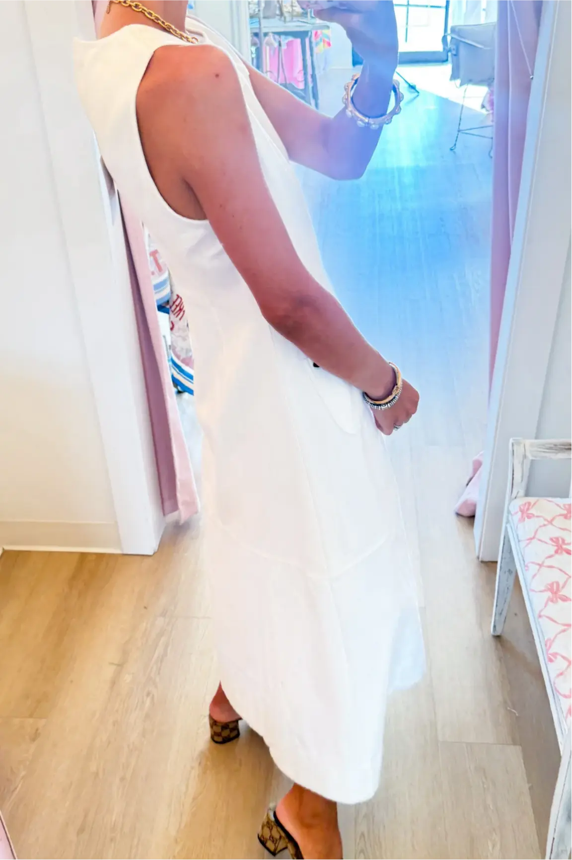 Off White Sleeveless Midi Dress