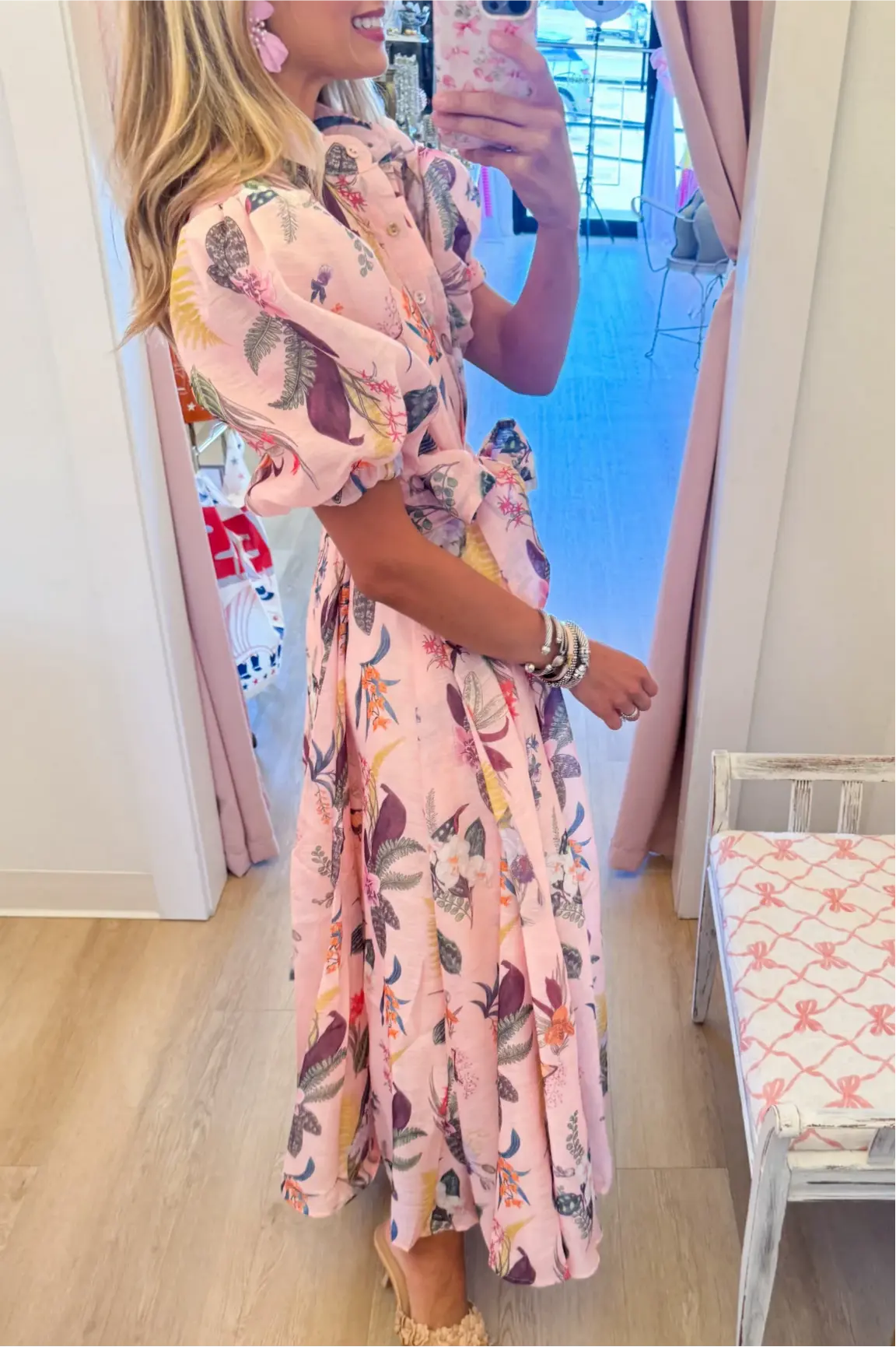 Pink Botanical Midi Shirtdress
