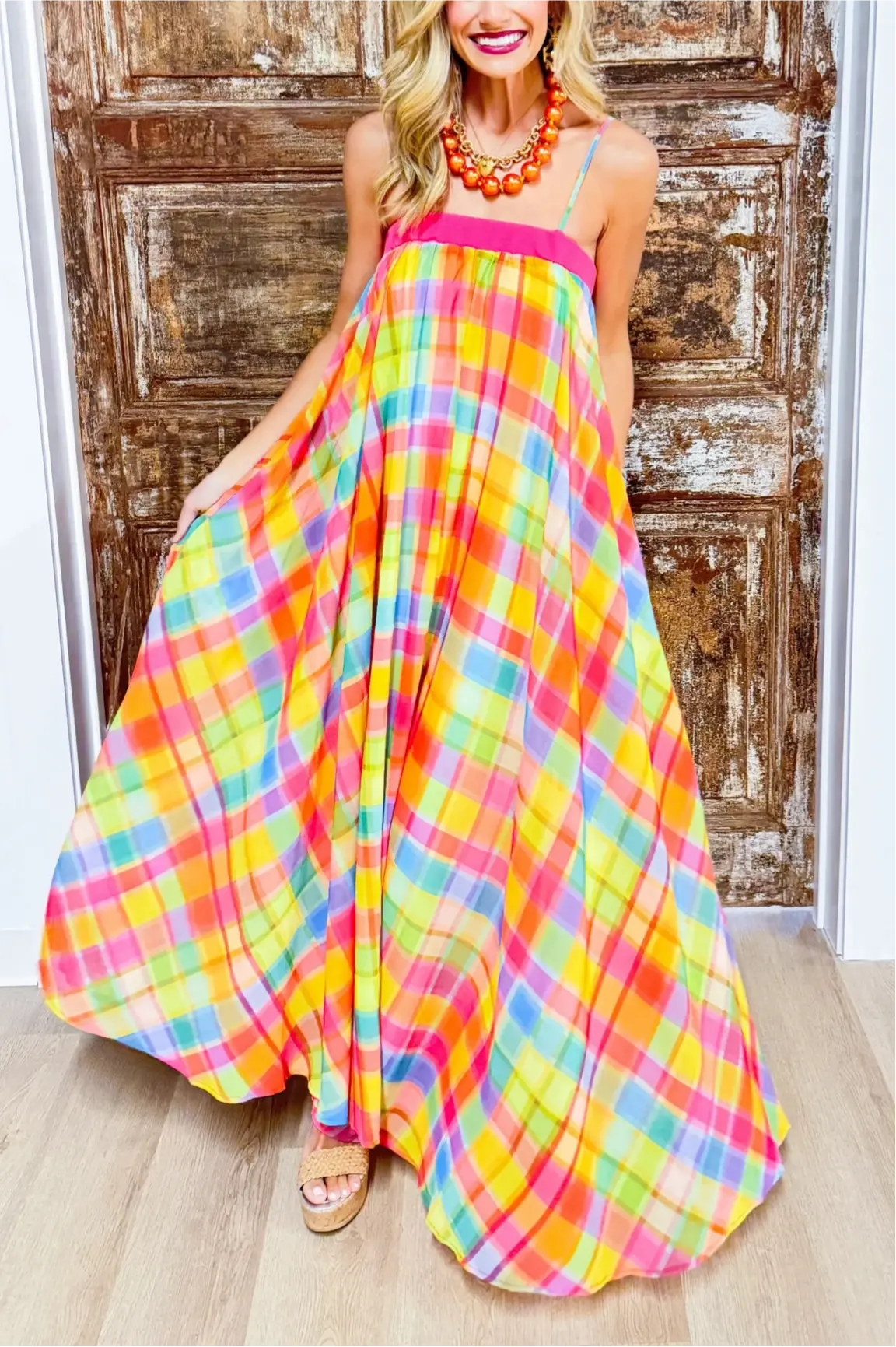 Rainbow Plaid Maxi Dress