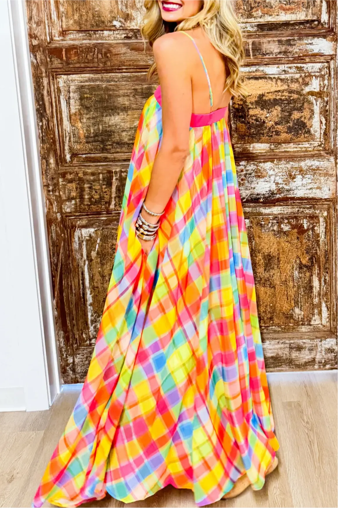 Rainbow Plaid Maxi Dress