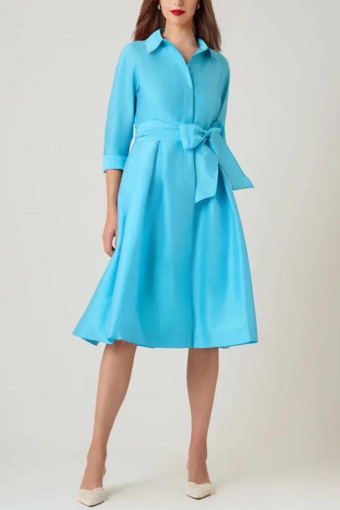 Belted Taffeta Shirt Dress