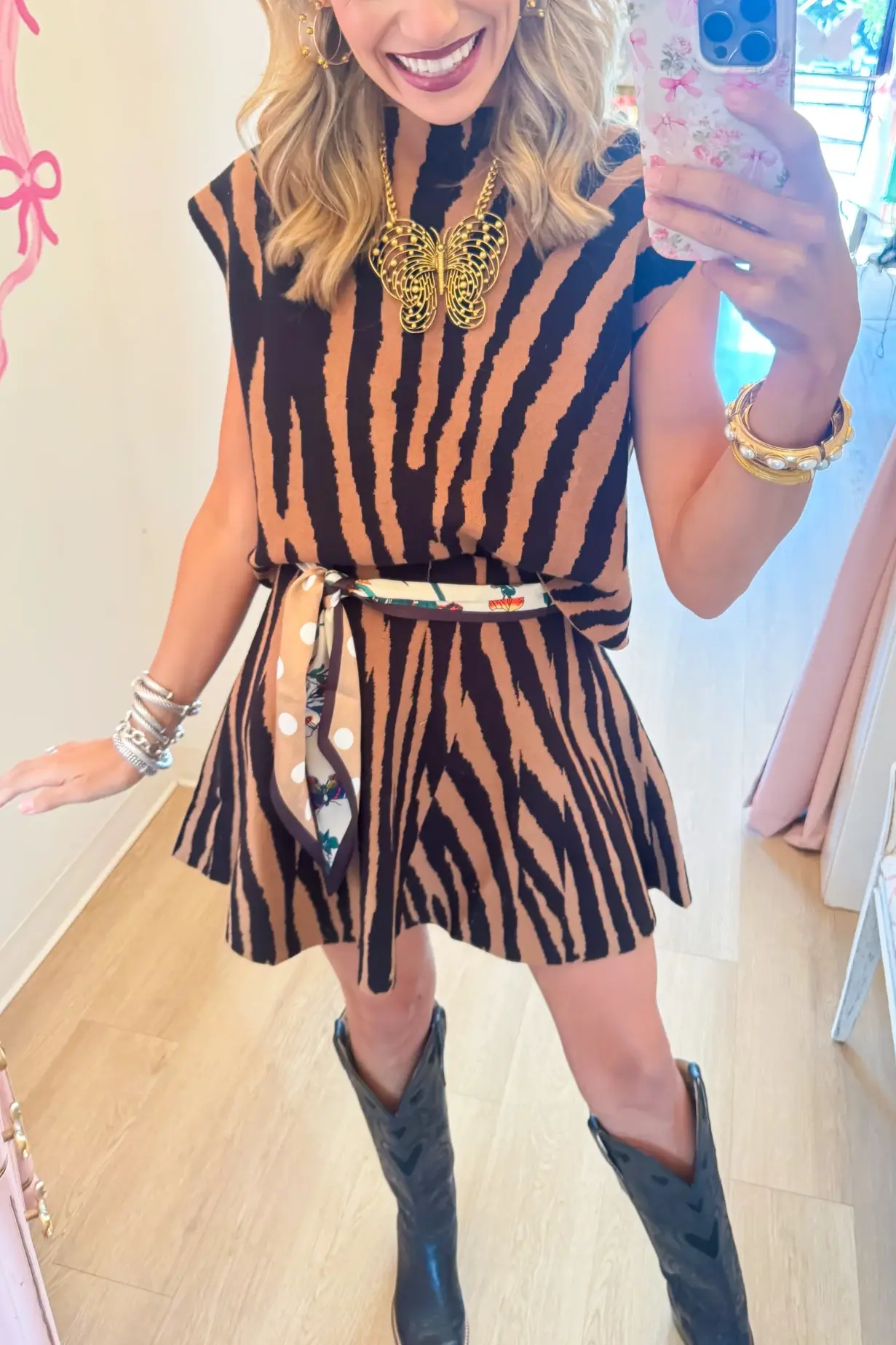 Tiger Print Knit Skirt Set