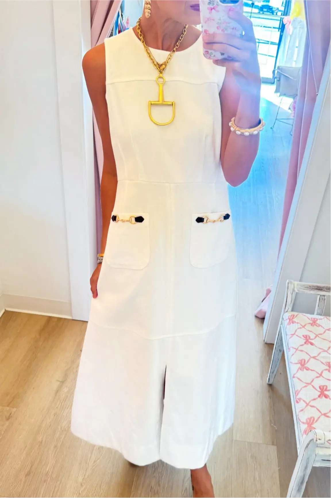Off White Sleeveless Midi Dress