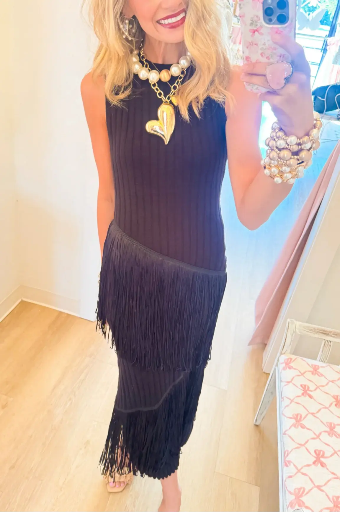 Black Asymmetrical Fringe Maxi Sweater Dress