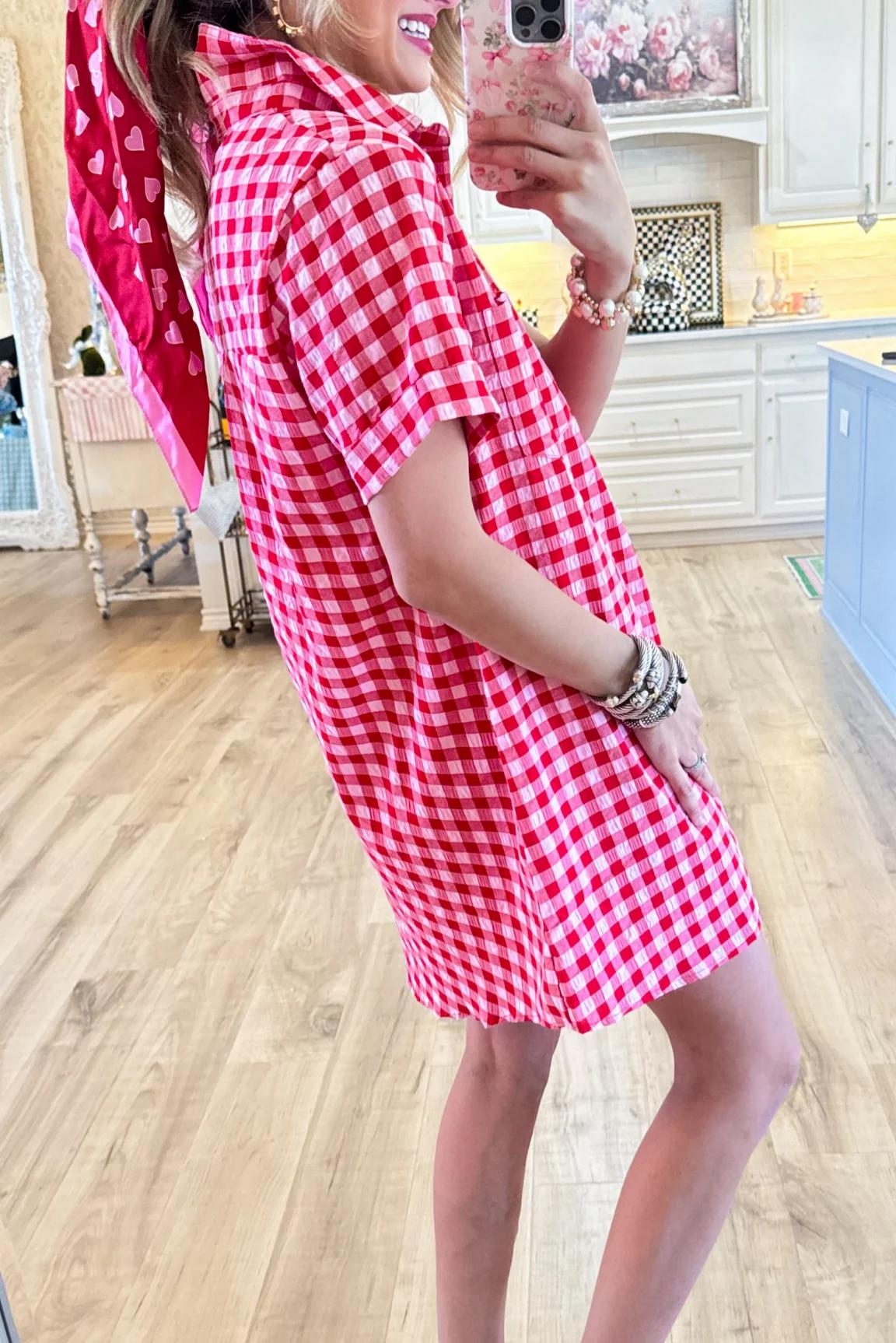 Red Gingham Shirt Dress
