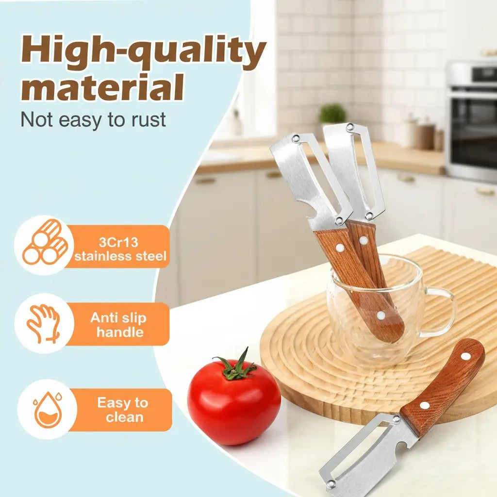 2-in-1 Stainless Steel Peeler & Shredder Set with Wooden Handle