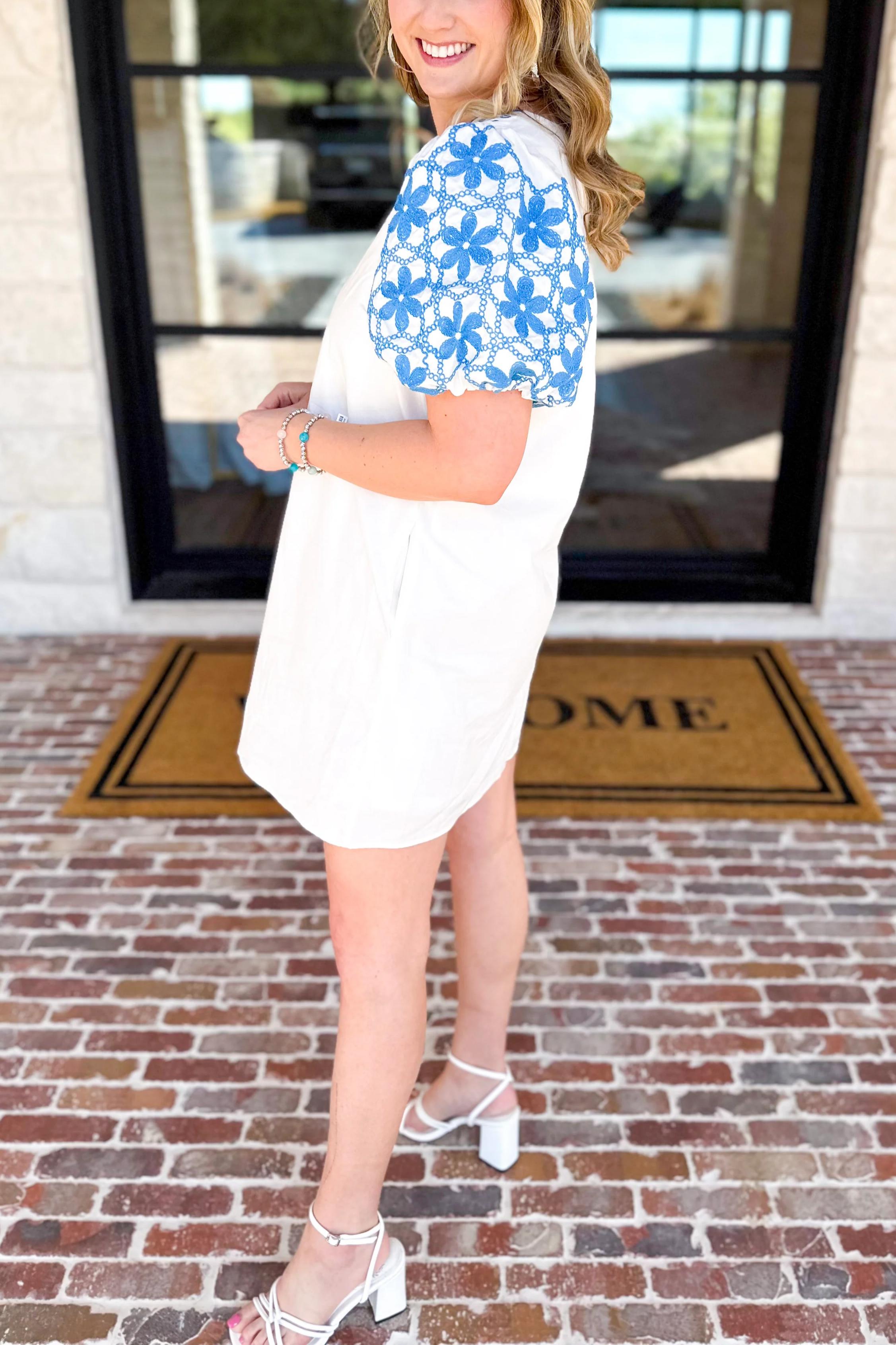 Ivory & Bold Blue Mini Dres