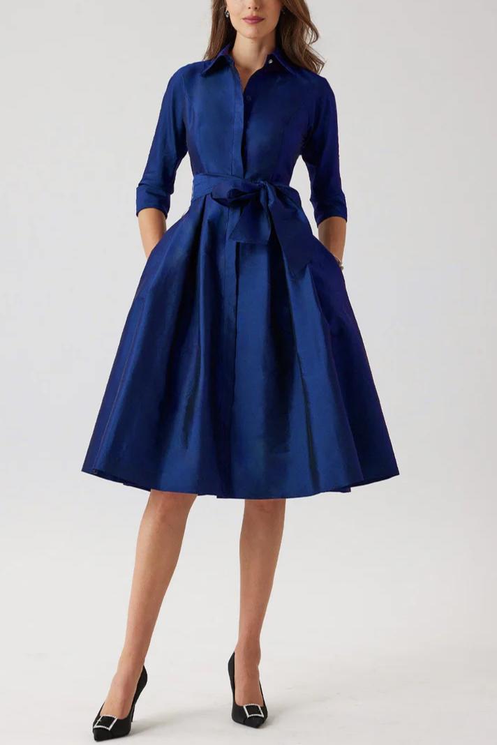 Belted Taffeta Shirt Dress