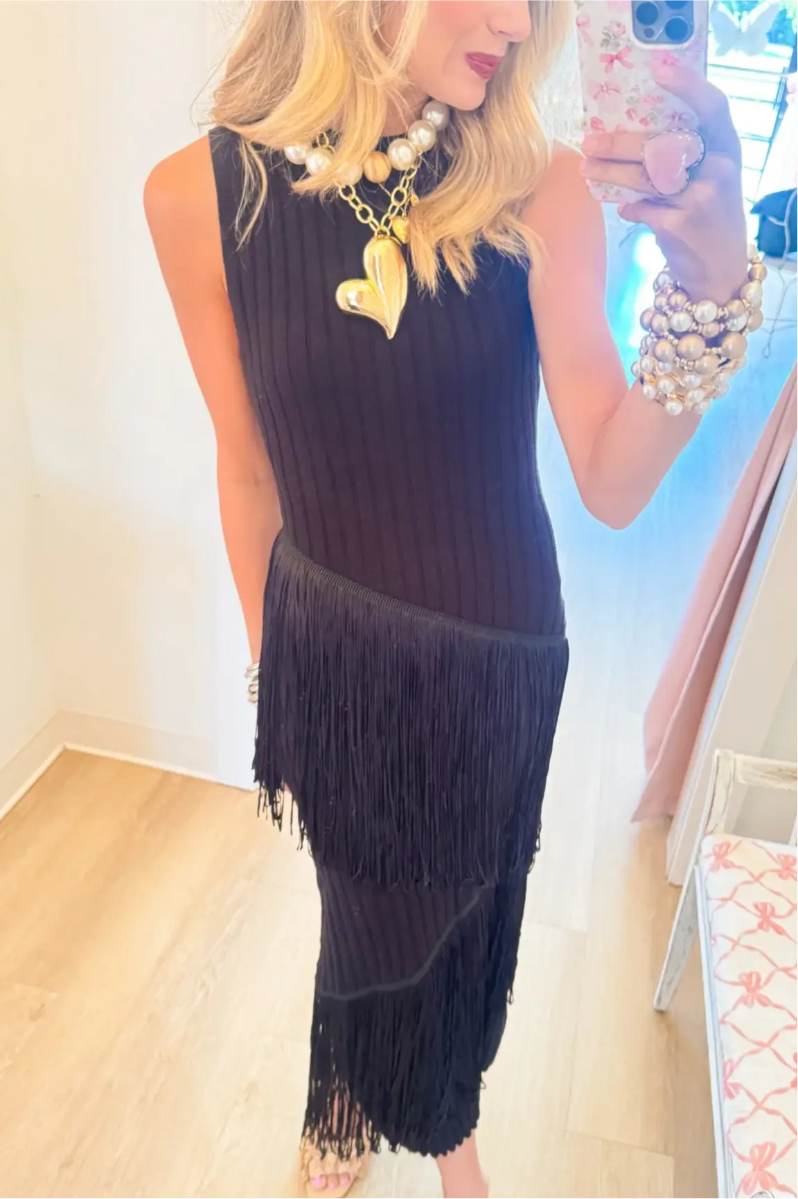 Black Asymmetrical Fringe Maxi Sweater Dress
