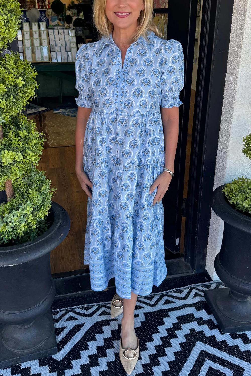 Mary Square Molly Sunshower Flora Blue Dress