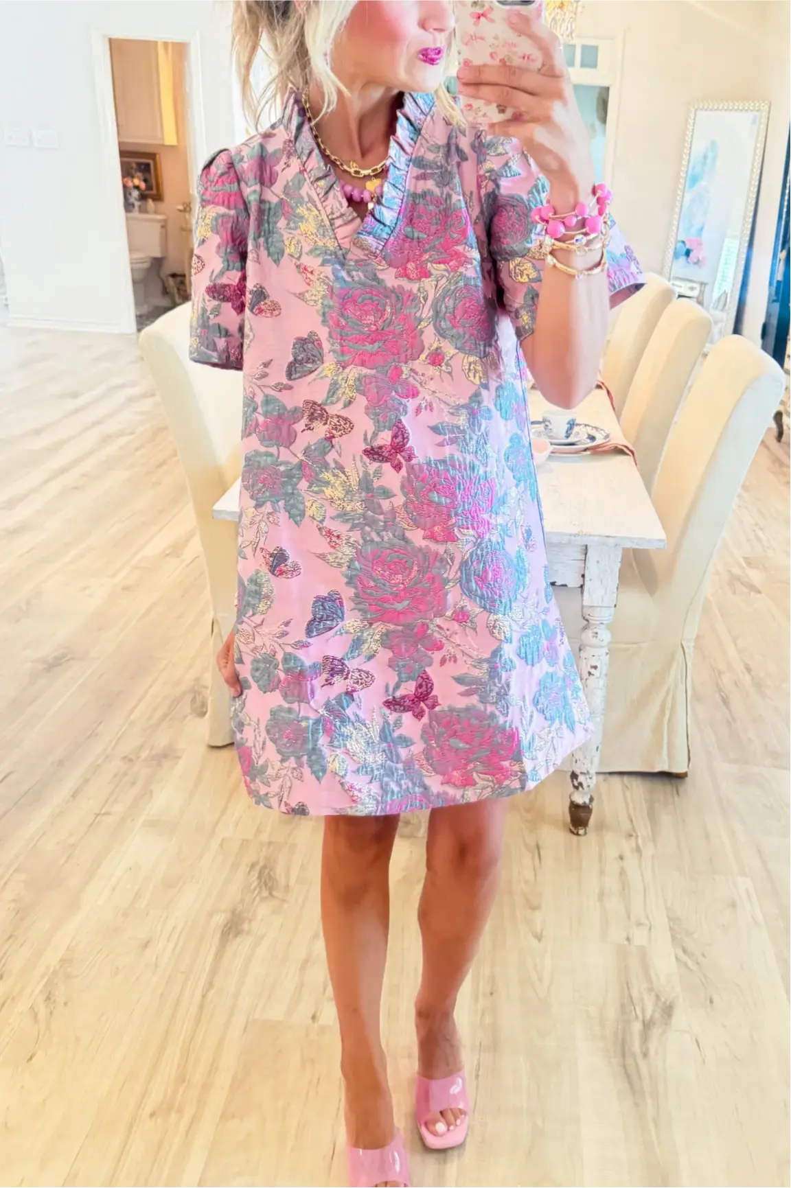 Mauve Floral Jacquard Shift Dress