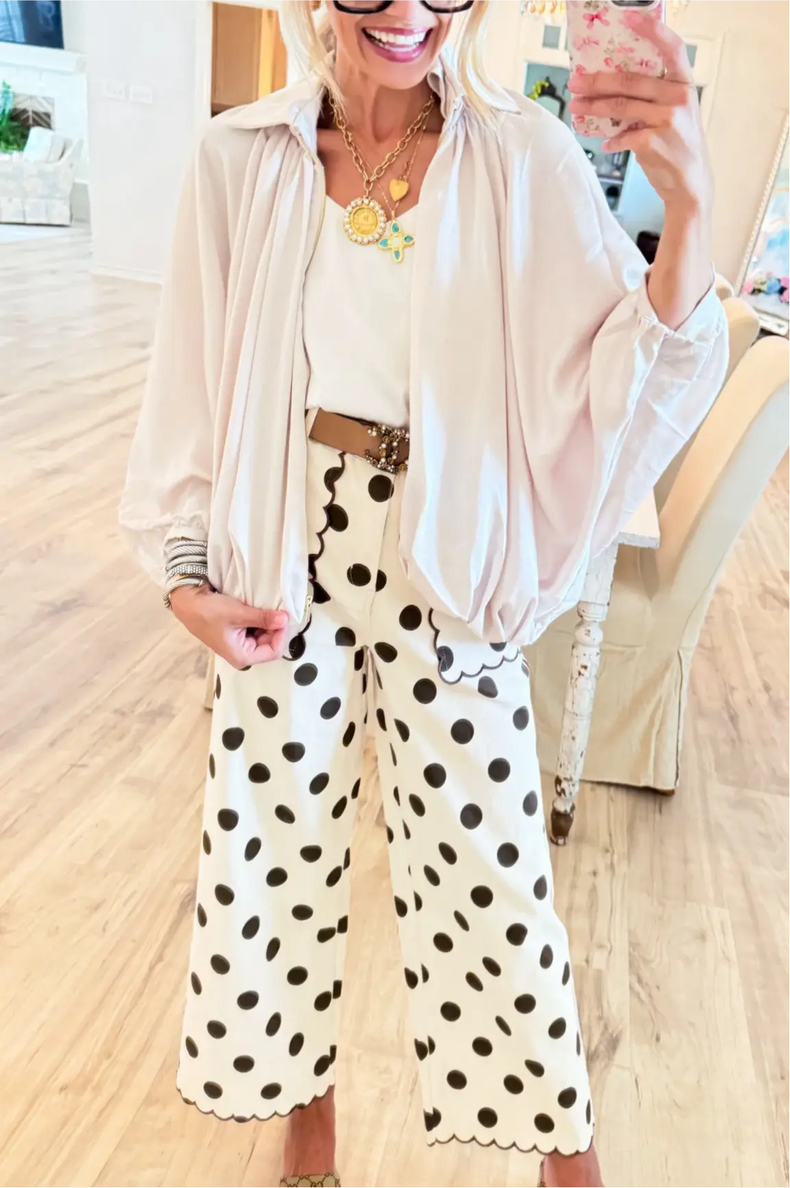 Cream Balloon Zip Up Top