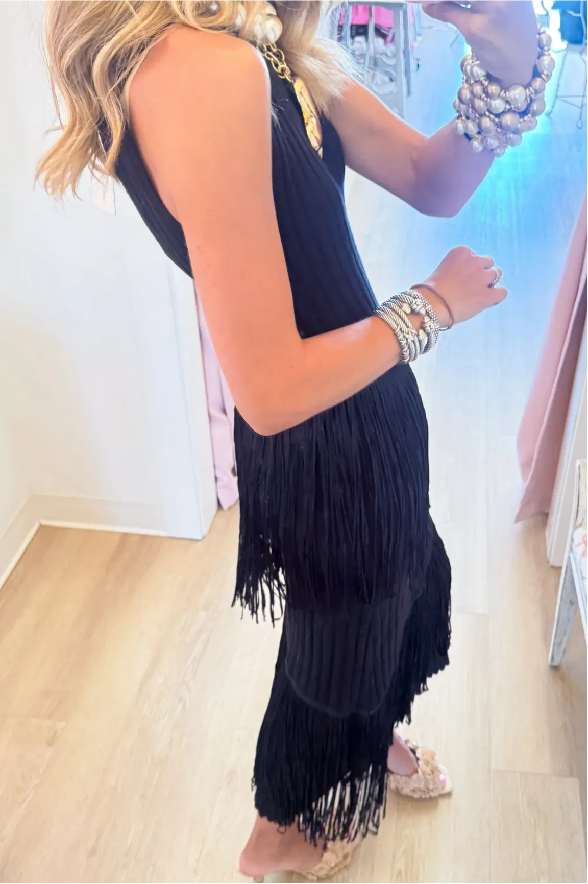 Black Asymmetrical Fringe Maxi Sweater Dress