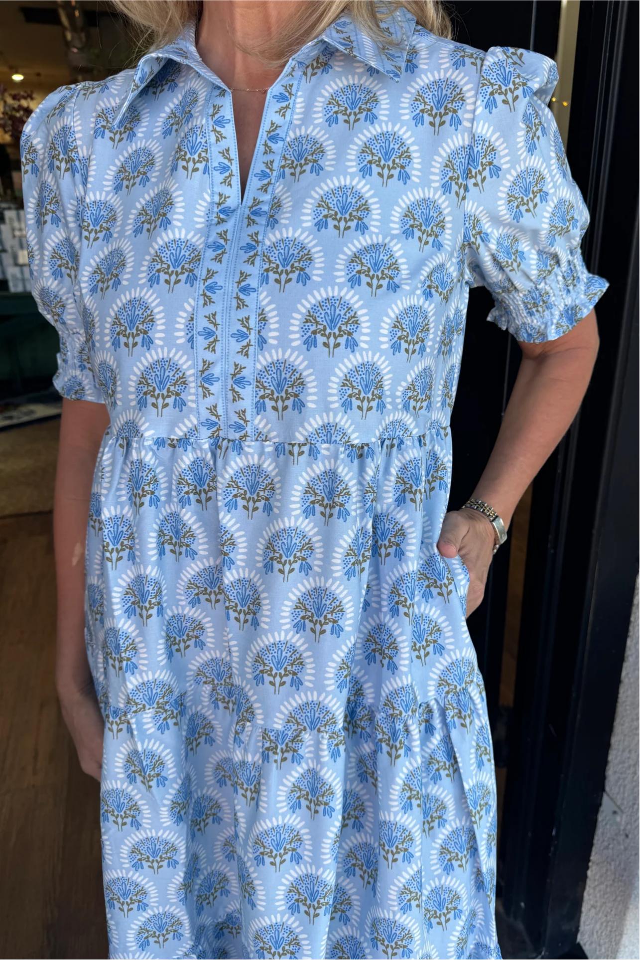 Mary Square Molly Sunshower Flora Blue Dress