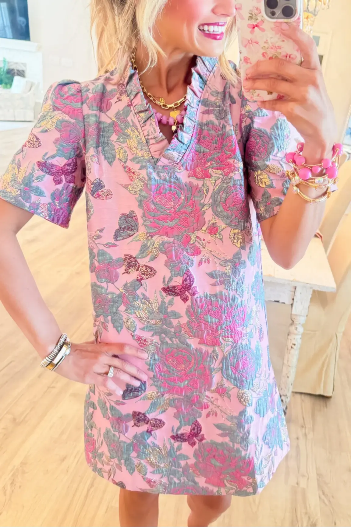 Mauve Floral Jacquard Shift Dress