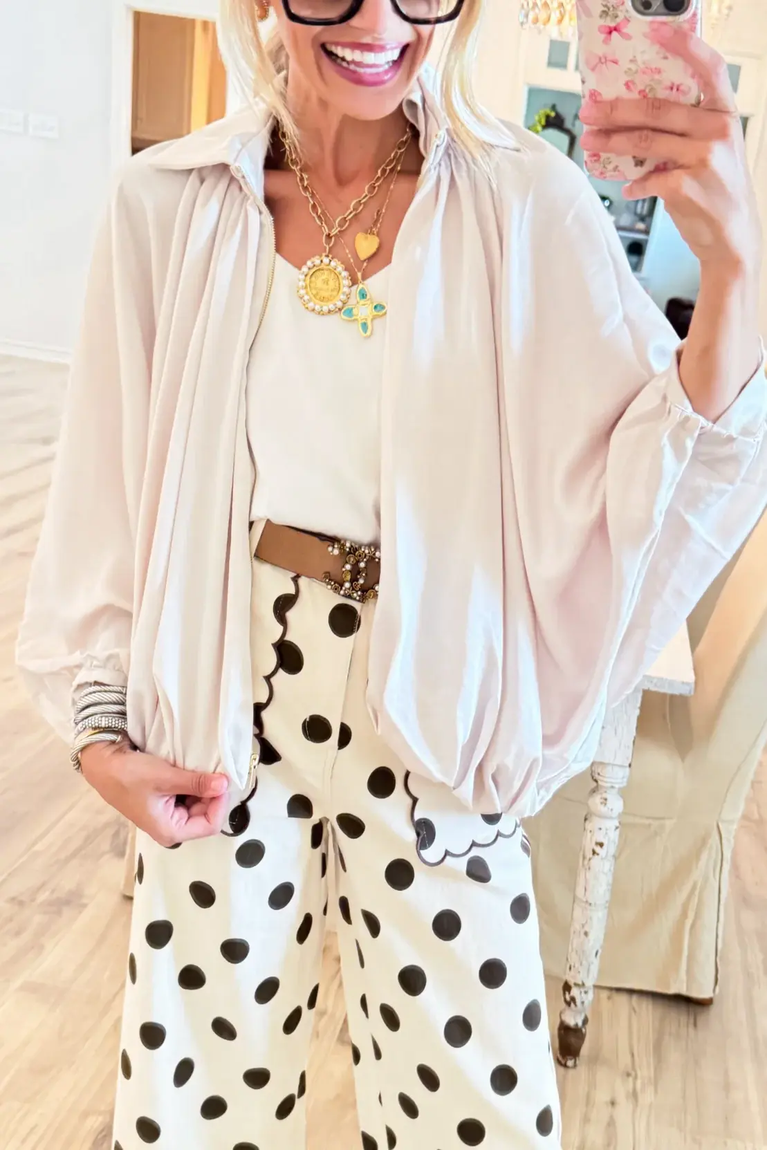 Cream Balloon Zip Up Top
