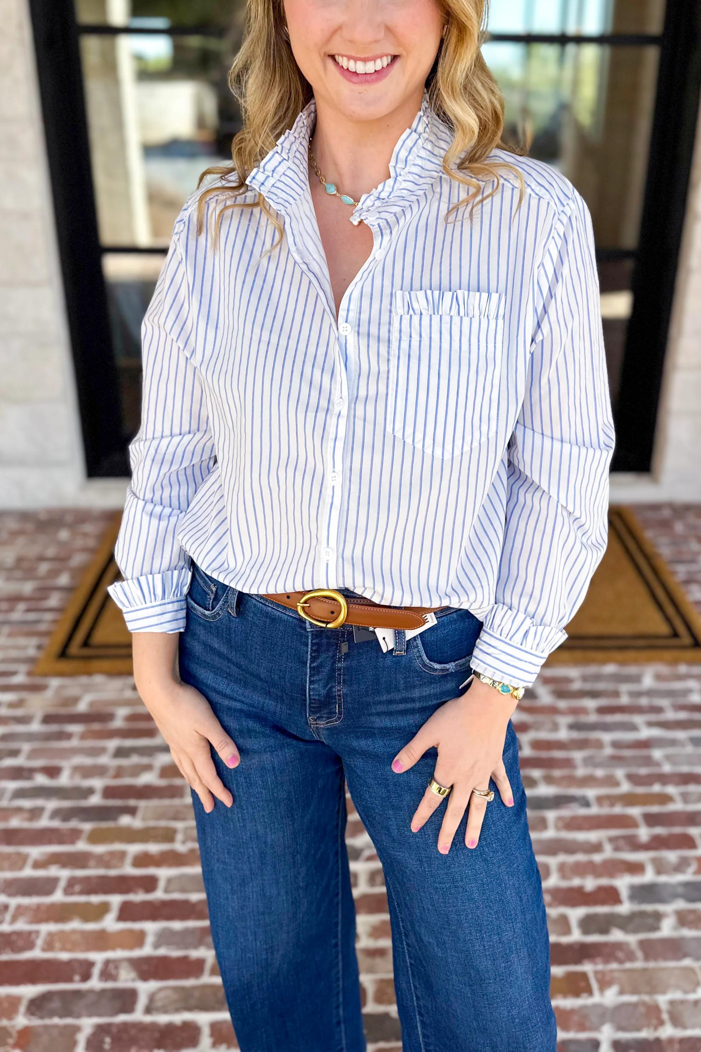 Seas the Day Stripe Button Down Blouse